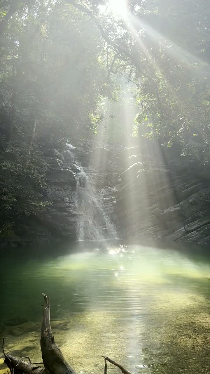 Rainforest waterfall cascading into a natural pool near Dominical, Costa Rica